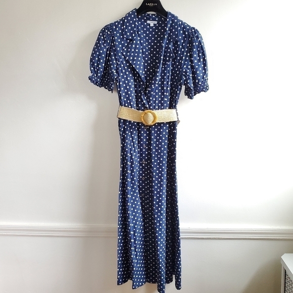 New WeWoreWhat Bella Midi Dress Polka Dot Estate Blue Button Front Belted NWT XL - Picture 9 of 15
